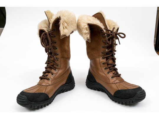 Ugg Fabulous Shearling Lined Brown Leather Outdoor Boots, Vibram Treads, Size 7