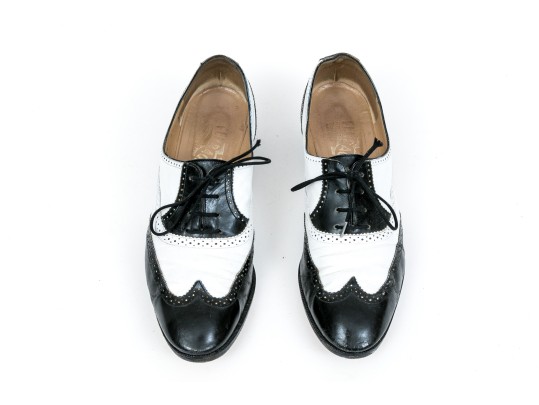 Salvatore Ferragamo Classic Black And White Leather Wing Tip Saddle Shoes, Size 36 1/2