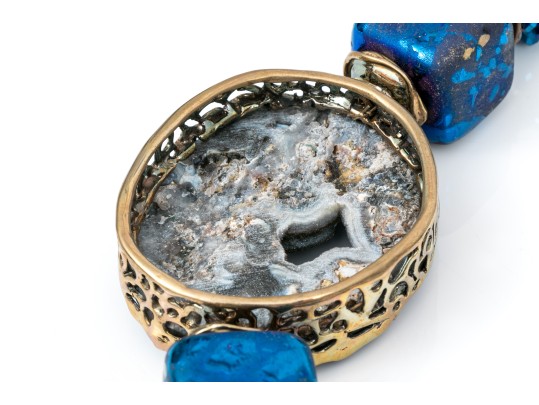 Sarah Kennedy Stunning Chunky Blue Druzy, Agate And Bead Partial Torsade Necklace