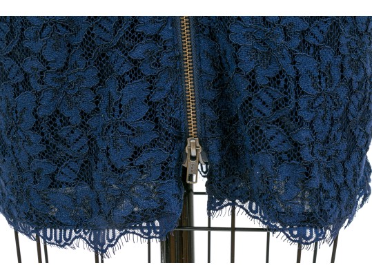 Diane Von Furstenburg Classic Navy Blue Long Sleeve Lace Sheath, Size 4