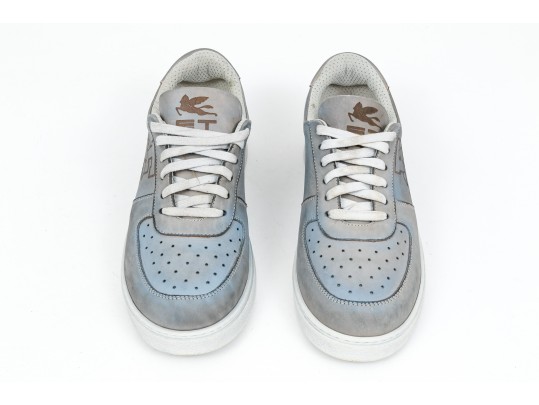 Etro Handsome Grey Leather Mens Sneakers, Size 43, With Box, $450 Retail