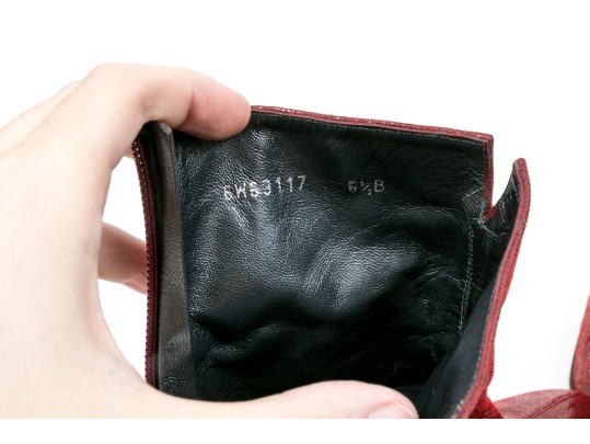 Stuart Weitzman Fun Reddish Burgundy Grained Patterned Back Zip Booties, Size 6 1/2 B