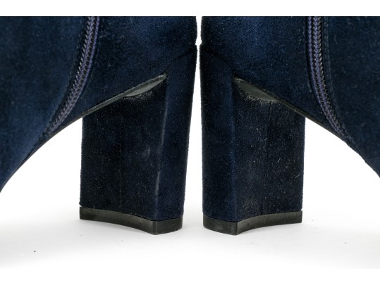 Stuart Weitzman Handsome Blue Suede Tie Back Side Zip Bootie, Size 8 1/2 M