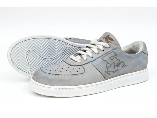 Etro Handsome Grey Leather Mens Sneakers, Size 43, With Box, $450 Retail