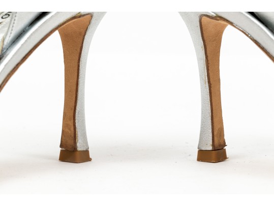 Manolo Blahnik Beautiful Bedazzled Silver Metallic Sandals, Size 38