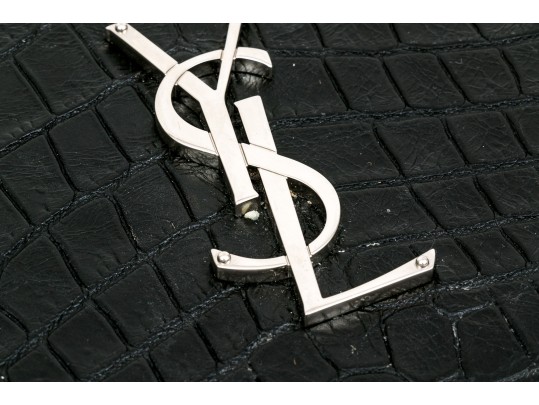 Saint Laurent Beautiful Black Crocodile Grained Leather Clutch