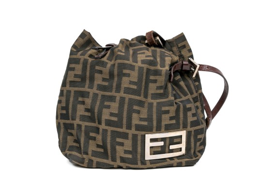 Fendi Fabric Small Logo Top Handle Bag, Leather Strap