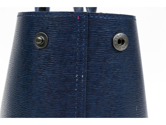 Longchamp Striking Navy Blue Leather Top Handle Tote Bag, Pinkish Red Interior