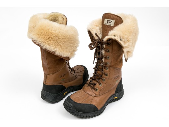 Ugg Fabulous Shearling Lined Brown Leather Outdoor Boots, Vibram Treads, Size 7