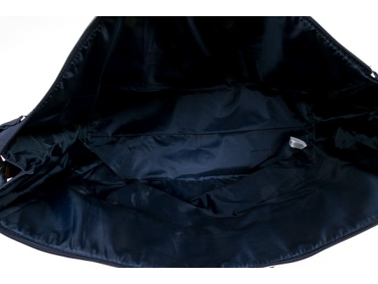 Ralph Lauren Large Blue Cotton, White And Brown Leather Top Handle Tote Bag