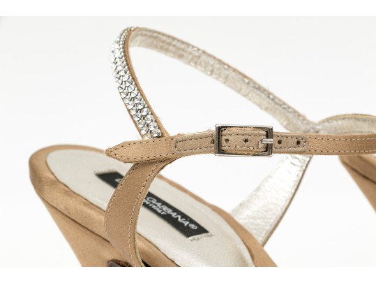 Dolce & Gabbana Bedazzled Champagne Beige Satin Sandals, Size 39