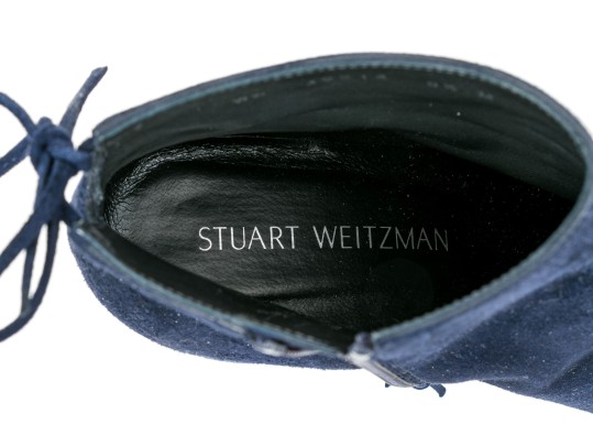 Stuart Weitzman Handsome Blue Suede Tie Back Side Zip Bootie, Size 8 1/2 M