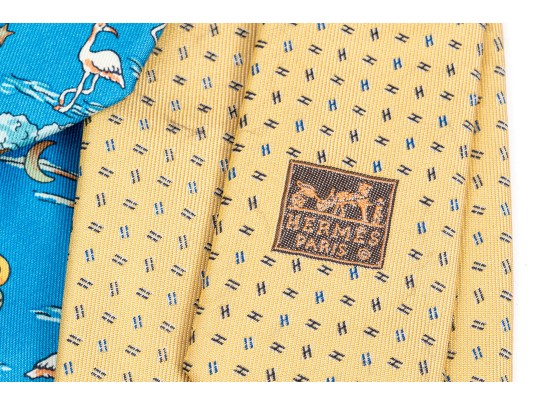 Hermes Lot Of Three Assorted Ties, Assorted Motifs