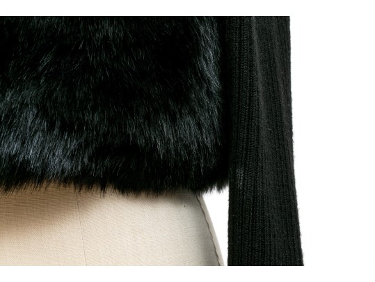 Ramy Brook Stunning Black Faux Fur Sweater Jacket, Size XS