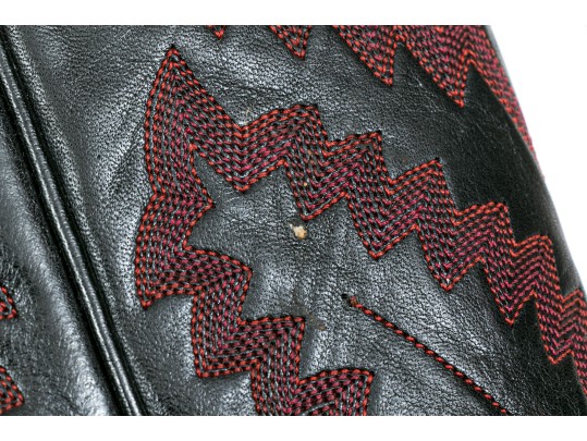 Panhandle Slim Fabulous Black Leather Cowboy Boots With Red Snake Patterning, Size 6