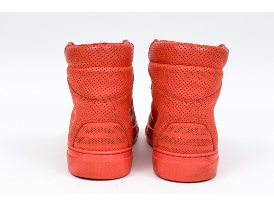 Balenciaga Striking Red Orange Leather Mens High Top Sneakers, Size 41