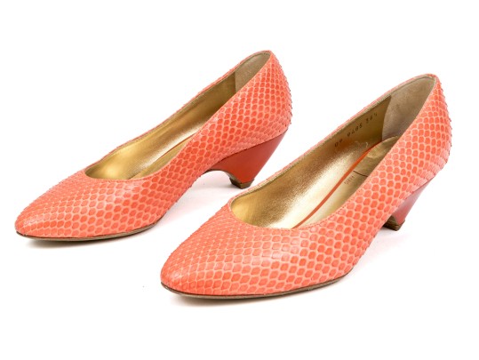 Walter Steiger Fun Coral Snakeskin And Orange Heeled Pumps, Size 36 1/2