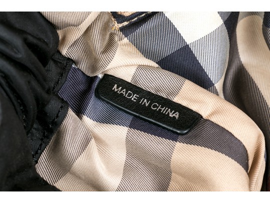 Burberry Black Nylon Top Handle Bag, Plaid Lining