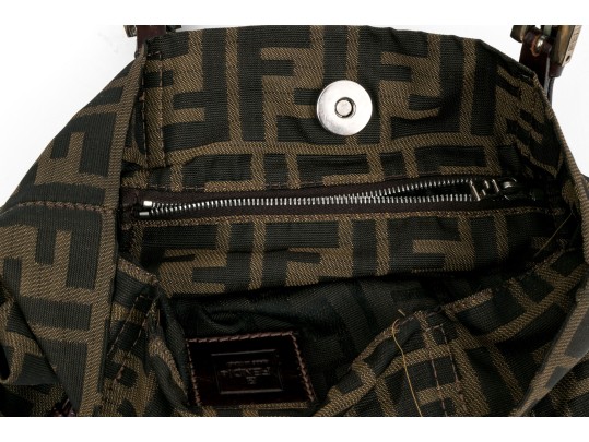 Fendi Fabric Small Logo Top Handle Bag, Leather Strap