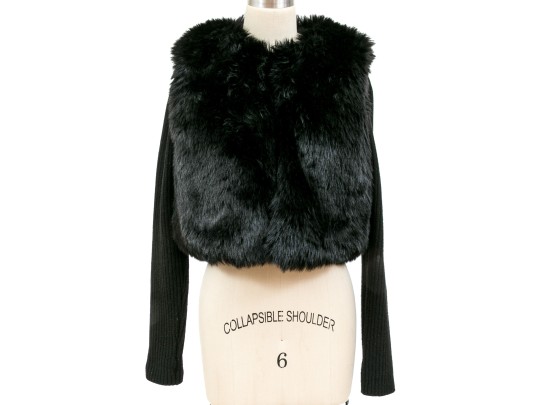 Ramy Brook Stunning Black Faux Fur Sweater Jacket, Size XS