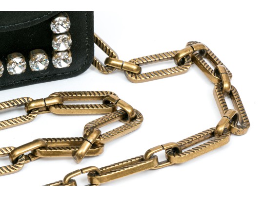 Gucci Stunning Mini Broadway Black Satin Bedazzled Shoulder Bag