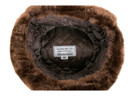 Baltic Rim Trading Company Vintage Brown Mouton Fur Trappers Hat, Size 58