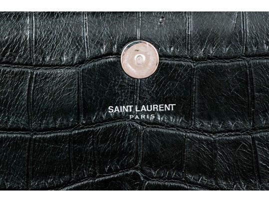 Saint Laurent Beautiful Black Crocodile Grained Leather Clutch