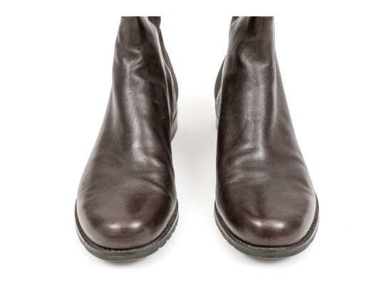 Stuart Weitzman Handsome Brown Leather And Stretch Knee High Pull On Boot, Size 8M