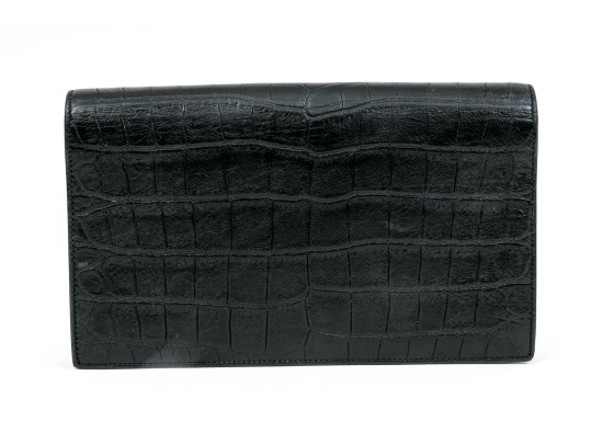 Saint Laurent Beautiful Black Crocodile Grained Leather Clutch