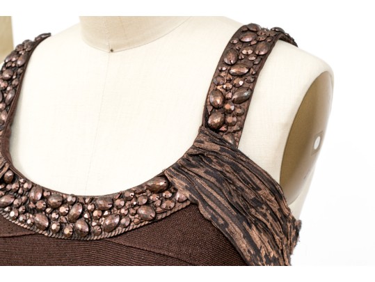 Carmen Marc Valvo Bedazzled Tank Sheath, Matching Bolero Jacket, Size S