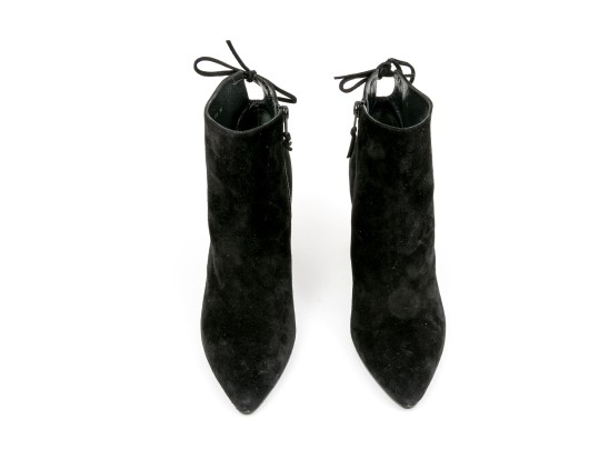 Stuart Weitzman Handsome Black Suede Tie Back Side Zip Bootie, Size 8 1/2 M