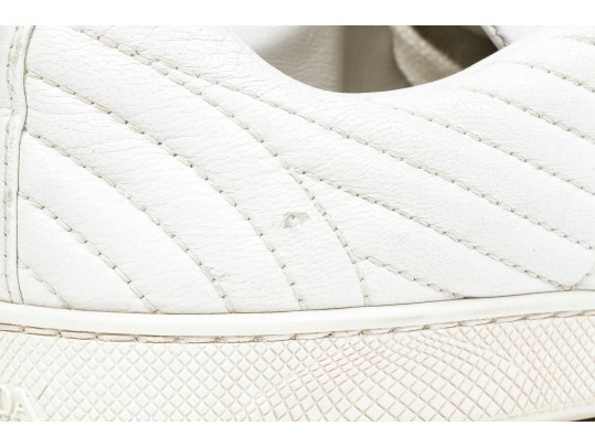 Prada Breezy White Leather Quilted Sneakers, Size 36 1/2