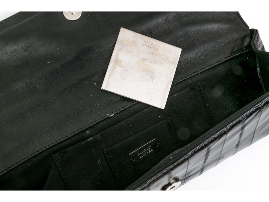 Badgley Mischka Beautiful Vintage Black Leather Baguette Clutch, Bedazzled Top