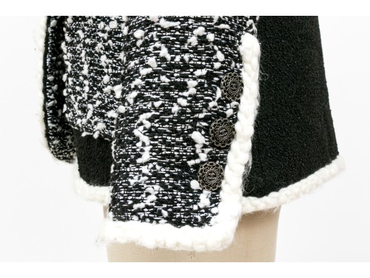 Chanel Striking Black And White Tweed Jacket, Size 36