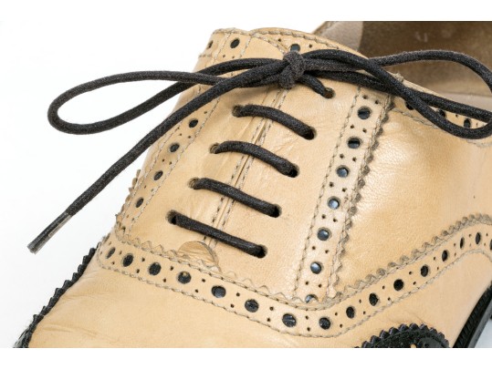 Chanel Classic Black And Tan Leather Wing Tip Saddle Shoes, Size 36 1/2