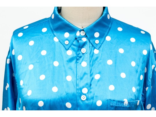 Balenciaga Beautiful Blue Polka Dotted Silk Blouse, Size 6