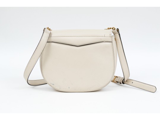 Sandro Contemporary Ivory Leather Flap Shoulder Bag, Chain Decorated Strap