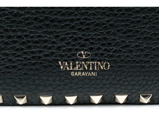 Valentino Bold Studded Black Leather Shoulder Bag