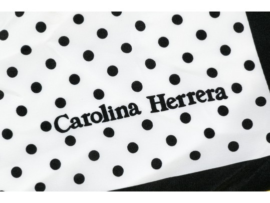 Carolina Herrera Black, Ivory And Yellow Polka Dotted Scarf
