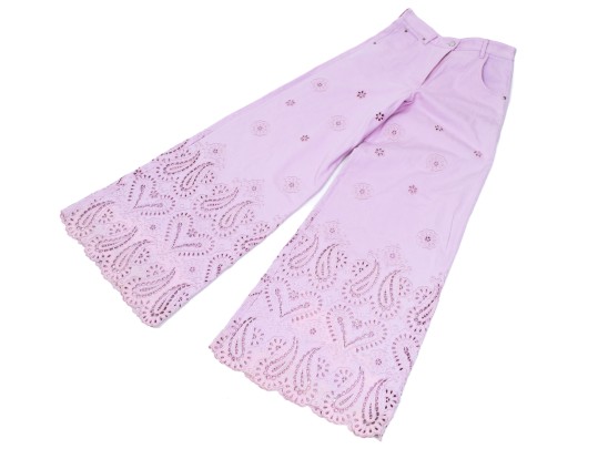 Etro Unique Lavender Purple Eyelet Bell Bottom Jeans, Size 26, $1170 Retail