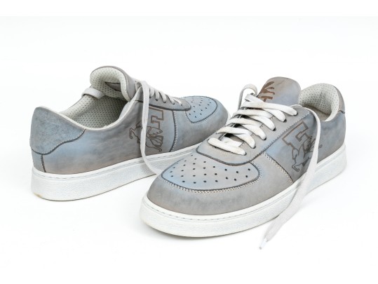 Etro Handsome Grey Leather Mens Sneakers, Size 43, With Box, $450 Retail