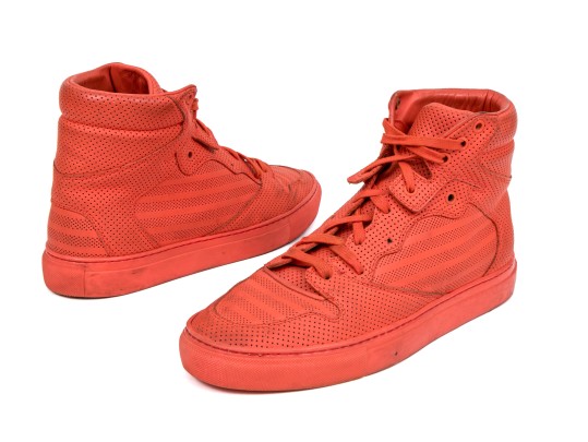 Balenciaga Striking Red Orange Leather Mens High Top Sneakers, Size 41