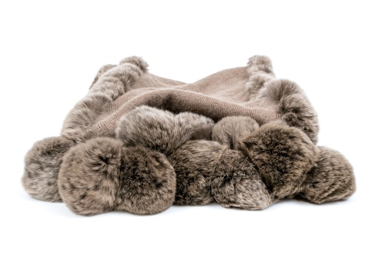 Magaschoni Fabulous Taupe Cashmere And Fur Trimmed Scarf