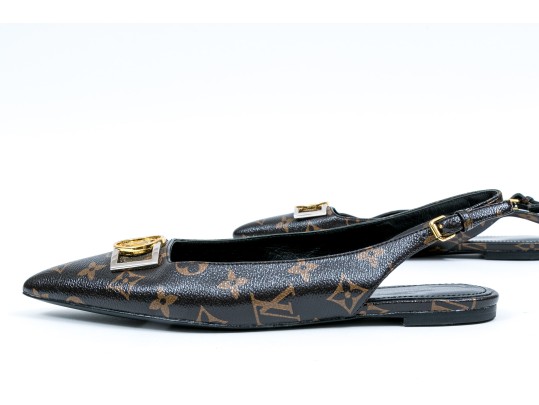Louis Vuitton Adorable Flat Logo Slingback Mules, Size 40