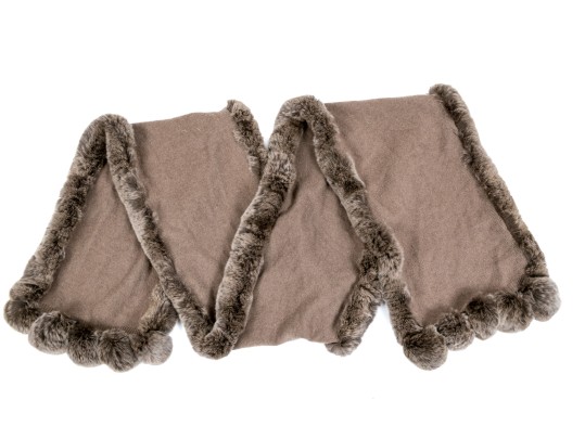 Magaschoni Fabulous Taupe Cashmere And Fur Trimmed Scarf