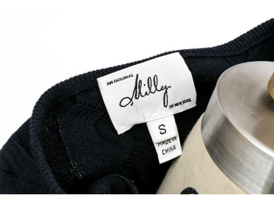 Milly Striking Navy Blue Tank Dress, Belt Decoration, Size Small