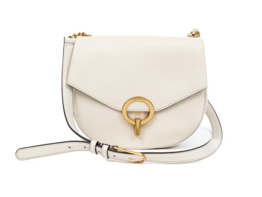 Sandro Contemporary Ivory Leather Flap Shoulder Bag, Chain Decorated Strap