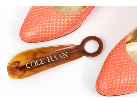 Walter Steiger Fun Coral Snakeskin And Orange Heeled Pumps, Size 36 1/2