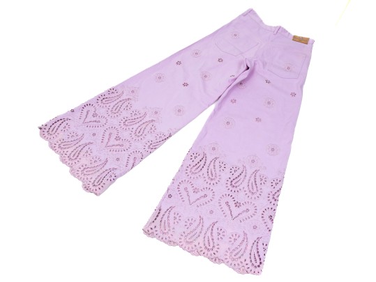 Etro Unique Lavender Purple Eyelet Bell Bottom Jeans, Size 26, $1170 Retail