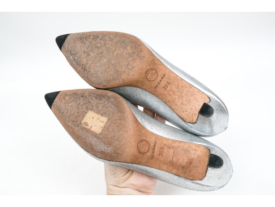 Chanel Striking Metallic Silver Leather Pumps, Size 36 1/2